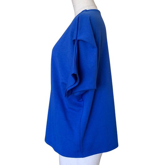 Oversized Royal Blue Tee Soft Knit Layered Sleeves Minimal Vibe (M) - Picture 3 of 7